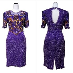 Laurence Kazar Vintage Purple Beadedle Midi Dress Size - see measurements